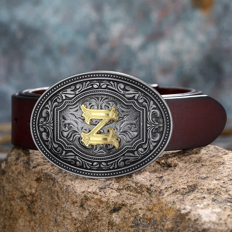 DIY Unisex Hip Hop Initial Letter Embossment Buckle Leather Belt