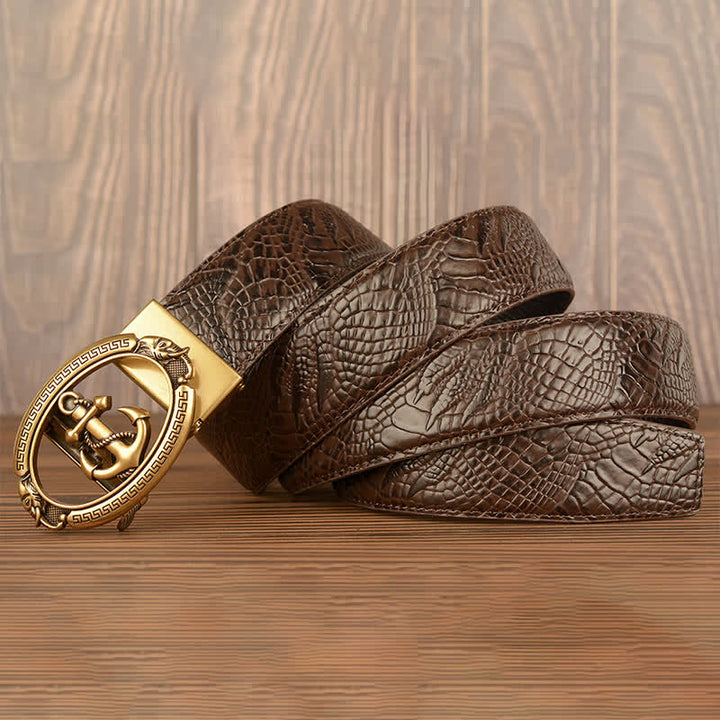 Men's Nautical Anchor Crocodile Embossed Leather Belt