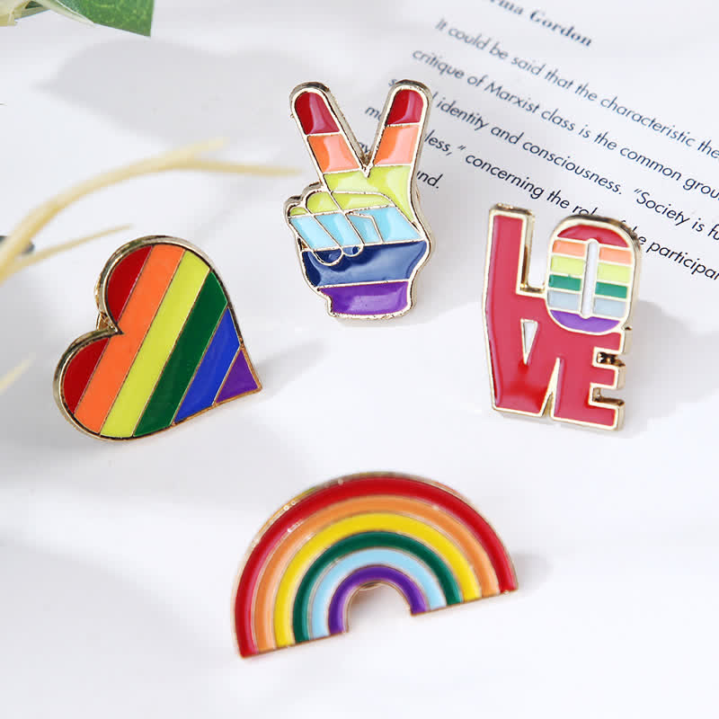 4Pcs Love Is Love Rainbow Flag Pride Brooch