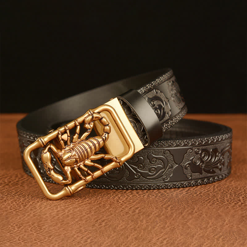 Men's Scorpion Embossed Engraved Leather Belt