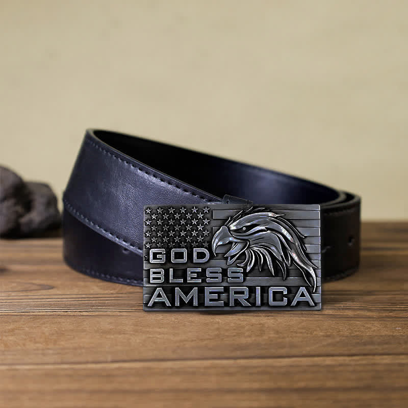 Men's DIY God Bless America Eagle Buckle Leather Belt