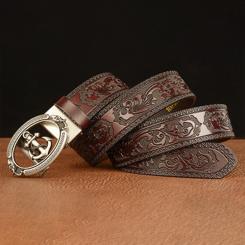 Men's Nautical Anchor Buckle Leather Belt