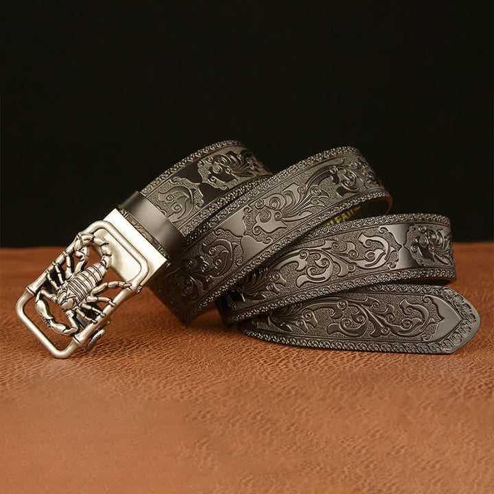 Men's Scorpion Embossed Engraved Leather Belt