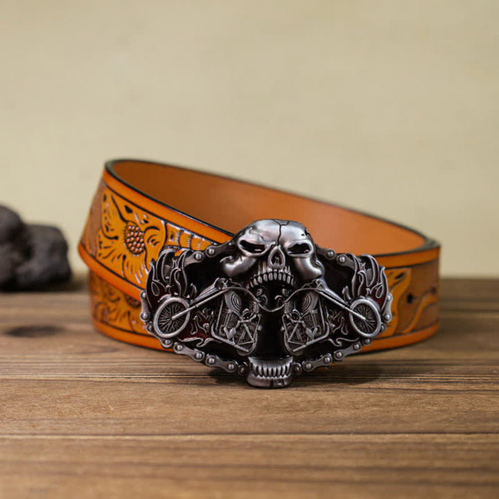 Men's DIY Skull Motorcycle Ghost Head Buckle Leather Belt