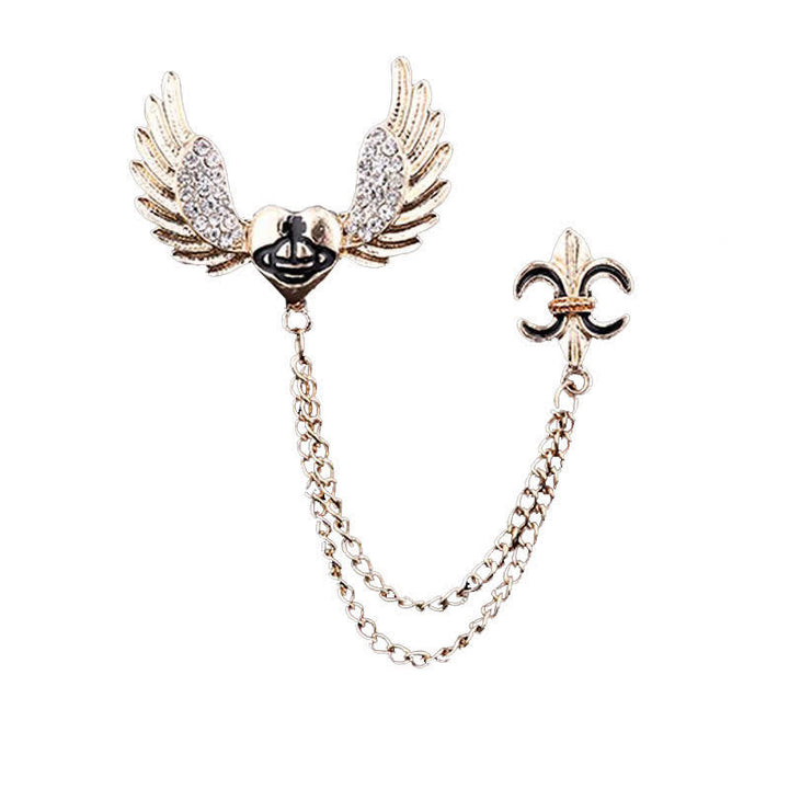 Men's Heart Angel Wings Chain Brooch