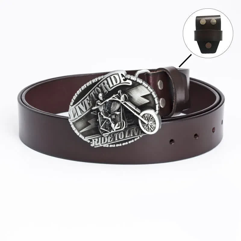 Men's Skeleton Motorcyclist Skull Leather Belt