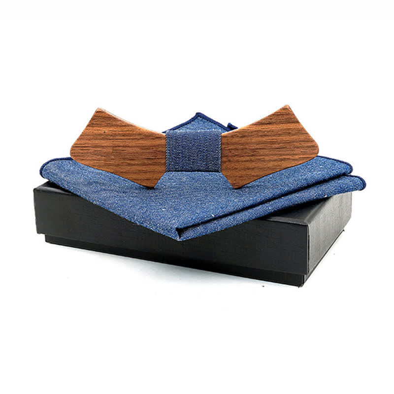 2Pcs Men's Collar-shaped Wooden Bow Tie Set