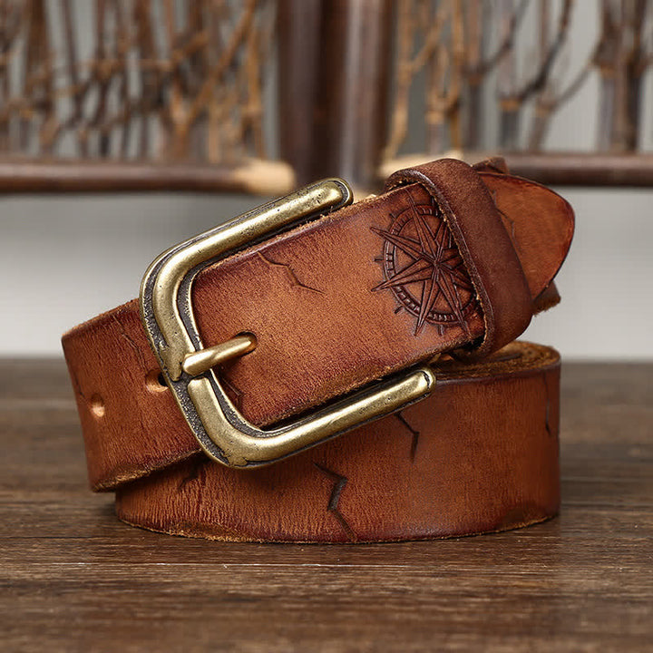 Men's Carving Crack Ship Anchor Leather Belt