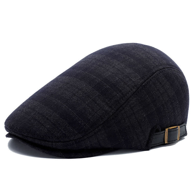 Artist Polar Fleece Plaid Flat Cap Beret - Black Square - Adjustable (about 22"-23 1/4") - image 11