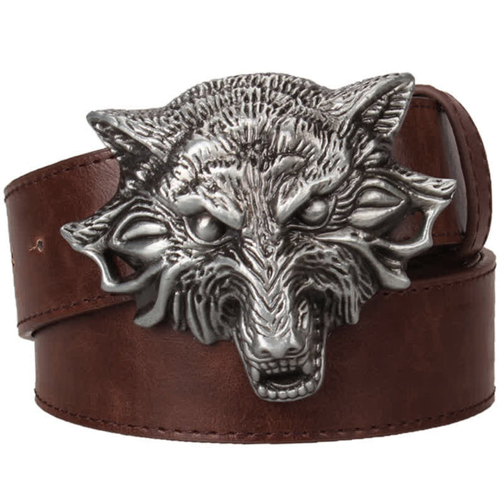 Men's Fierce Wolf Head Engraving Animals Leather Belt