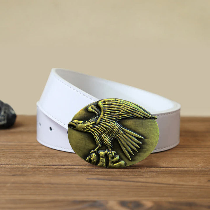 Men's DIY Eagle On Stone Buckle Leather Belt