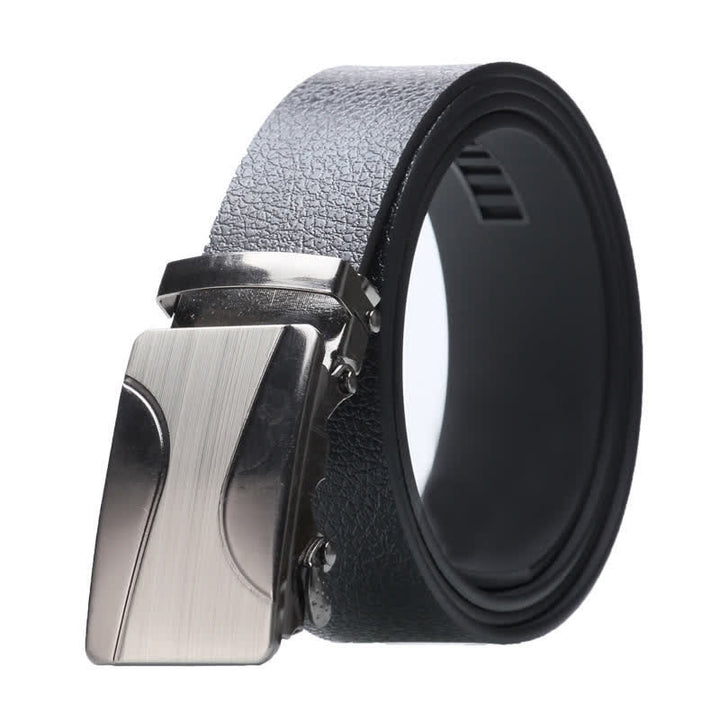Men's Business Automatic Buckle Black Leather Belt - Style #4 - Silver - 42 - image 9