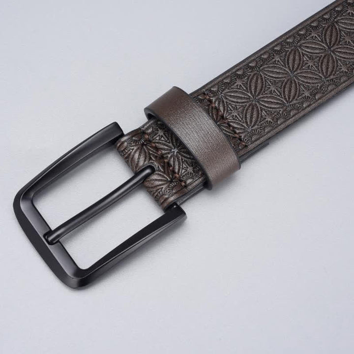 Men's Geometric Coin Embossing Leather Belt - image 6