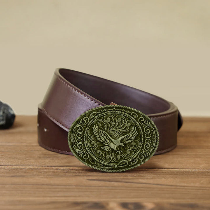 Men's DIY Soaring Eagle Engraved Floral Buckle Leather Belt