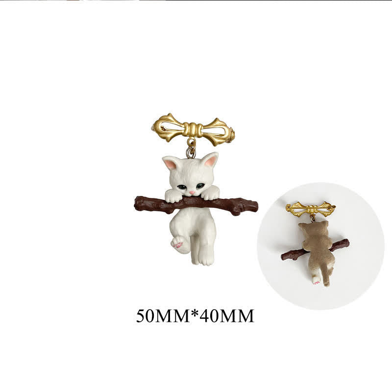 Women's Playful Cat & Dag With Branch Brooch