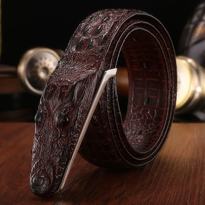 Men's Lifelike Crocodile Head Buckle Leather Belt