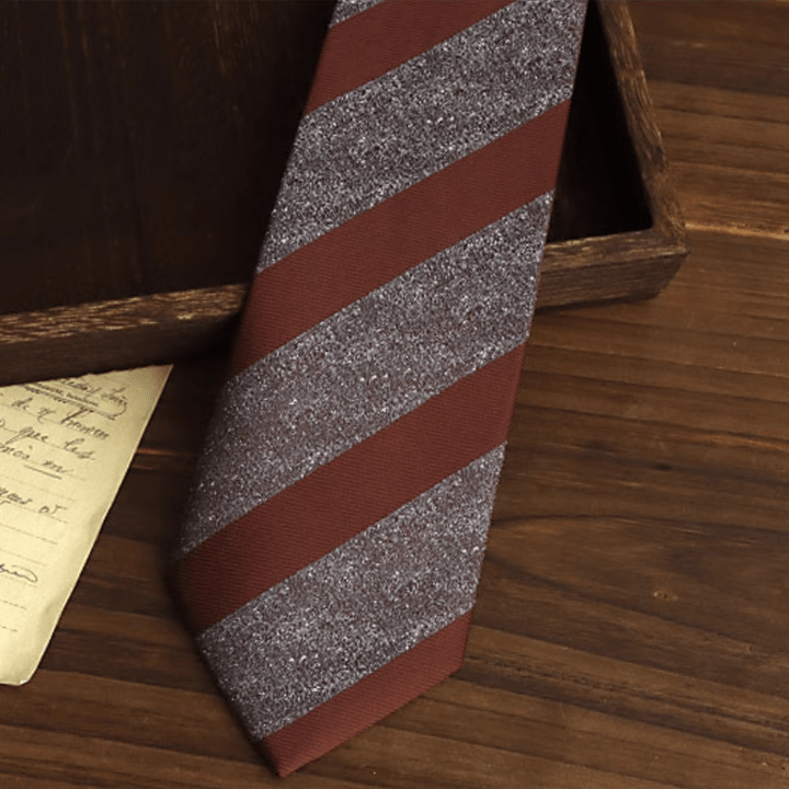 Men's Brown & Gray Block Striped Necktie - image 2