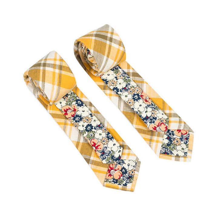 Men's Novel Plaid Floral Patchwork Necktie - Yellow Plaid - image 29