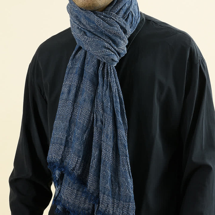 Men's Versatile Diamond Plaid Raw Edge Scarf