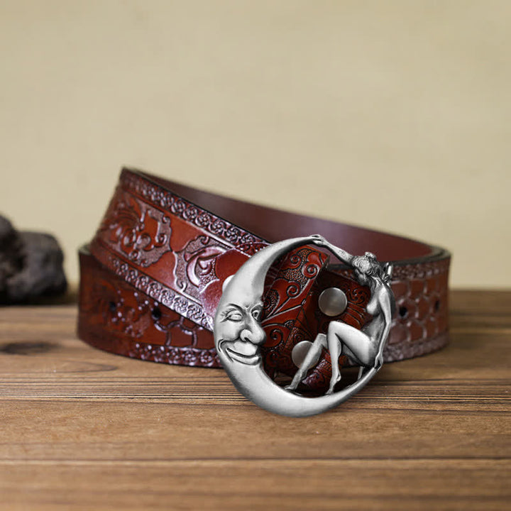 Men's DIY Novelty Moon Lady Buckle Leather Belt