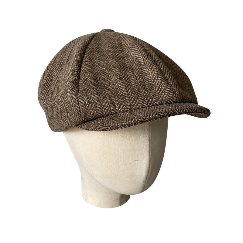 Coffee Fine Herringbone Octagon Beret Cap