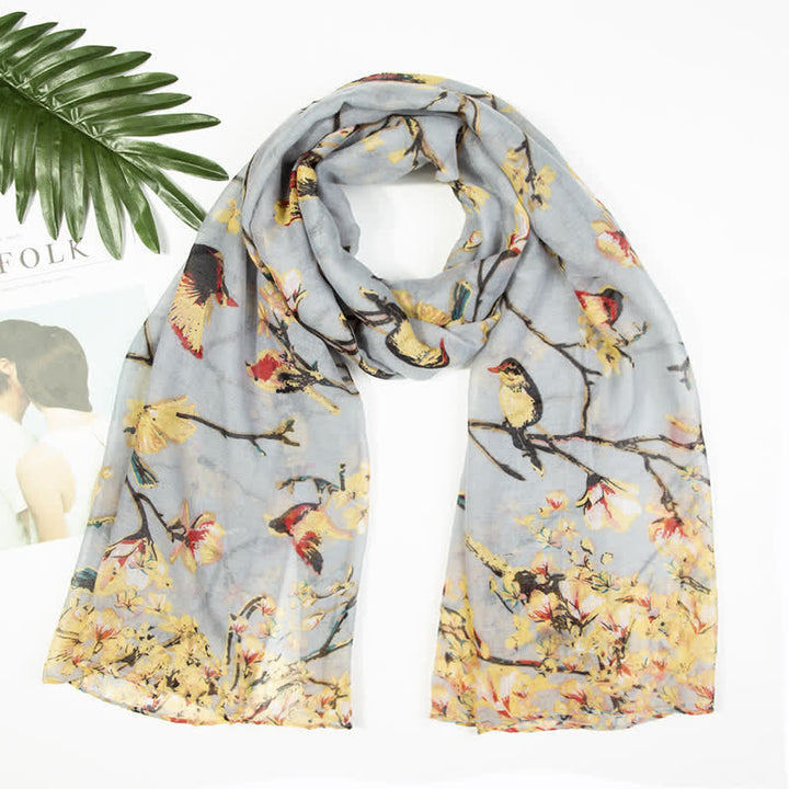 Women's Lightweight Blooming Floral Birds Scarf