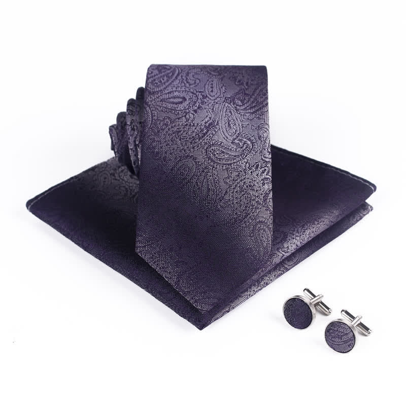 3Pcs Men's Gradient Color Paisley Necktie Set - Purple - image 5