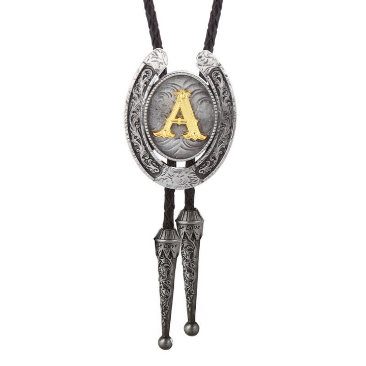 Modern Western Horseshoe Initial Letter A To Z Bolo Tie