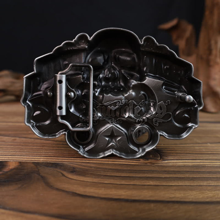 Men's DIY Gear Head Piston Skull Buckle Leather Belt