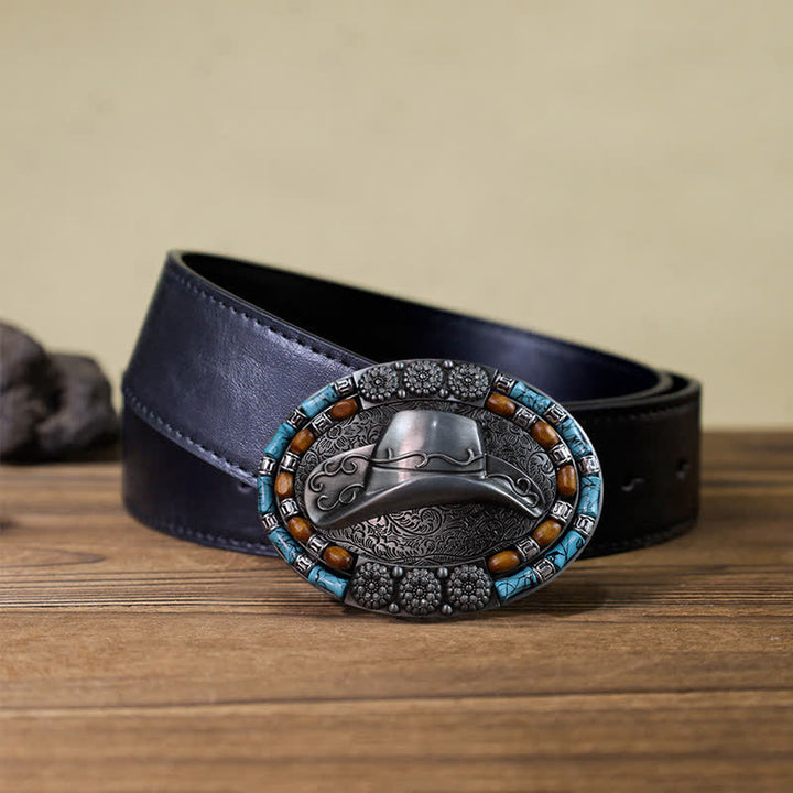 Men's DIY Cowboy Hat Turquoise Stone Buckle Leather Belt