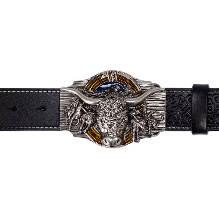 Men's Longhorn Bull Embossed Leather Belt - image 3