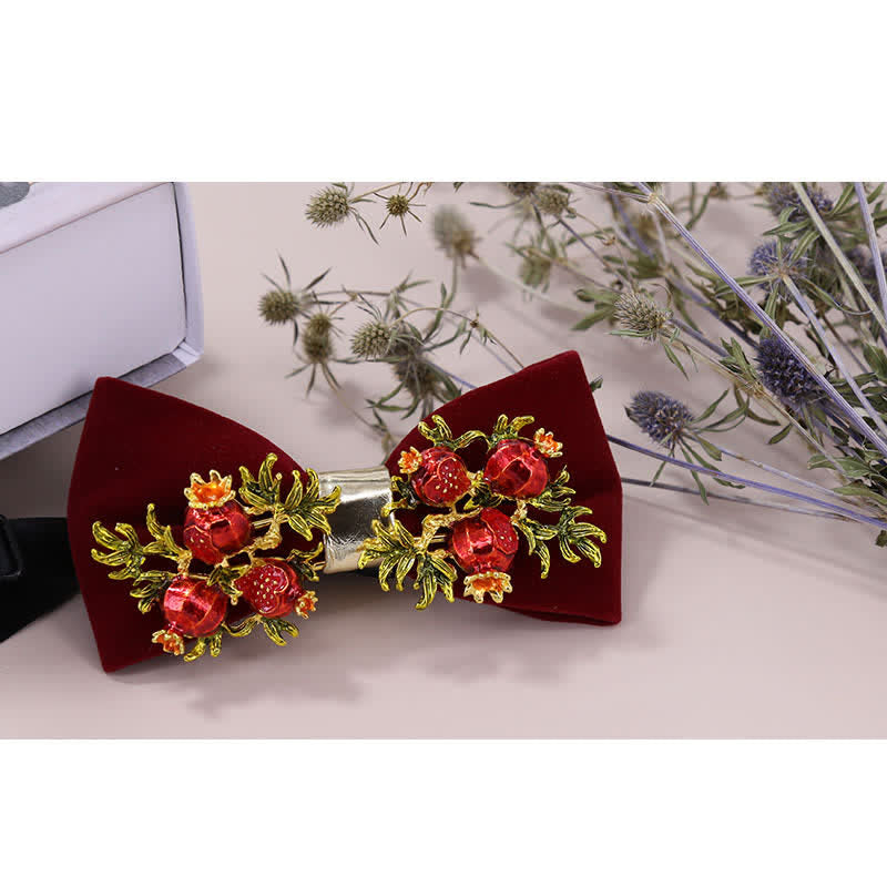 Men's Burgundy Pomegranate Floral Bow Tie - image 2