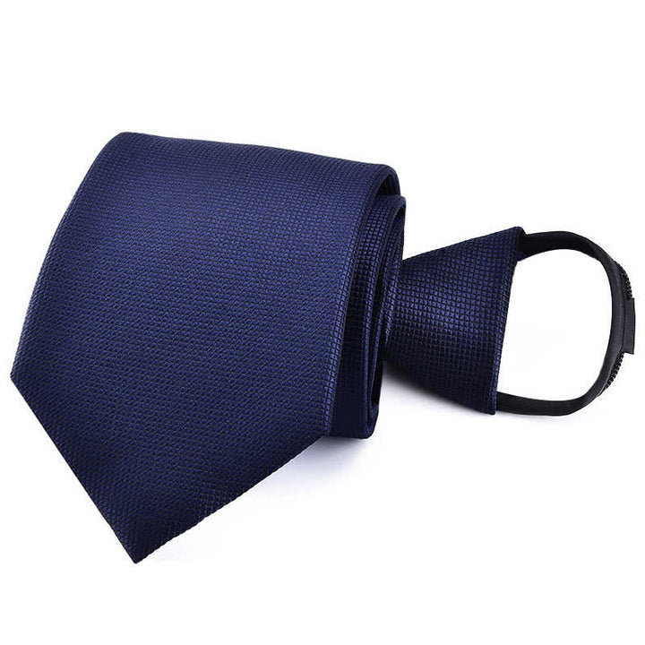 Men's Bussiness Zipper Tie Plaid Striped Necktie - Solid Navy - image 14