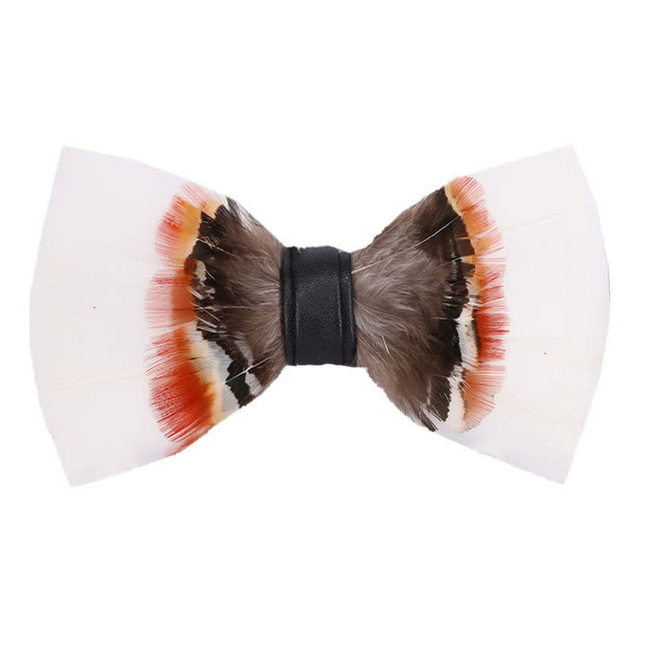 Elegant White Feather Bow Tie with Lapel Pin