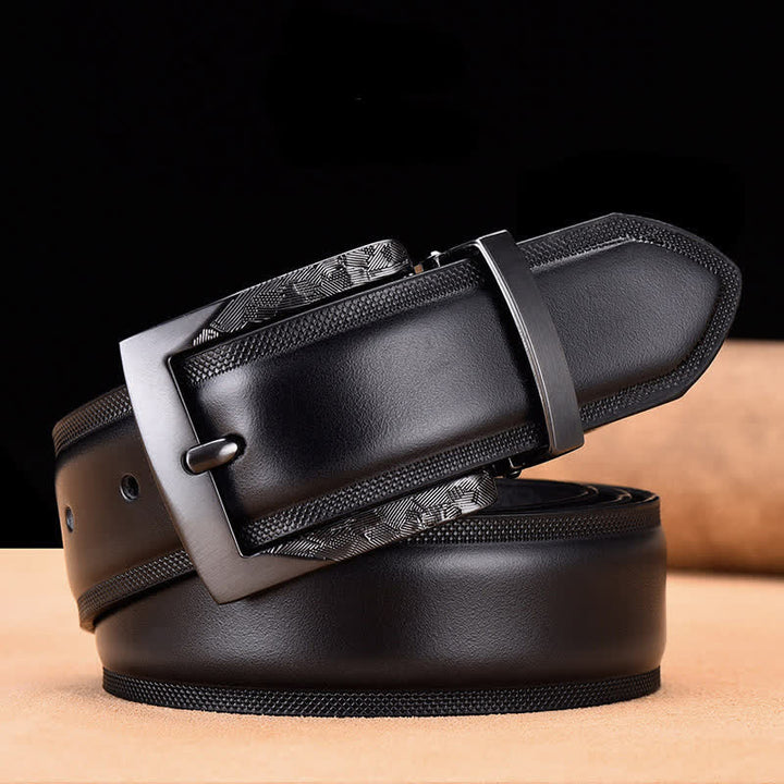 Men's Noble Black and Silver Buckle Leather Belt - Black - 46 - image 8