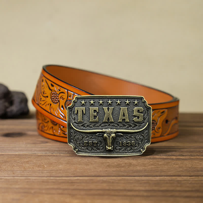 Men's DIY Cowboy Texas Buckle Leather Belt