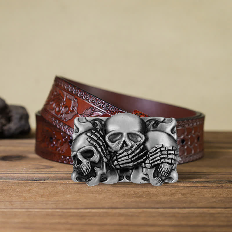 Men's DIY Horrible Laugh Skull Buckle Leather Belt