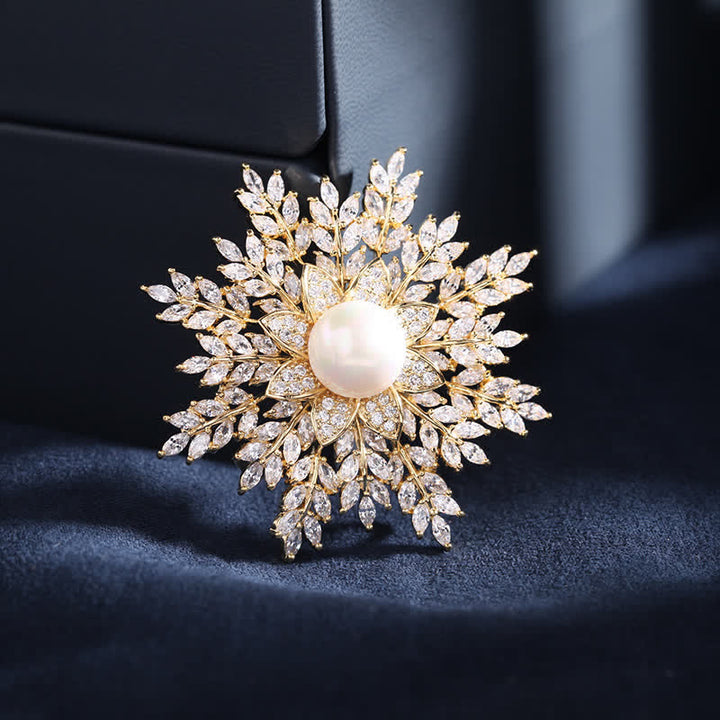 Women's Snowflake Pearl Flower Brooch