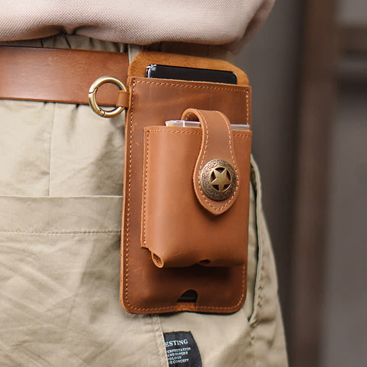 Star Magnetic Suction Leather Phone Belt Bag