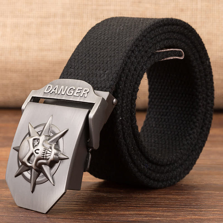 Men's Automatic Skull Buckle Woven Canvas Belt