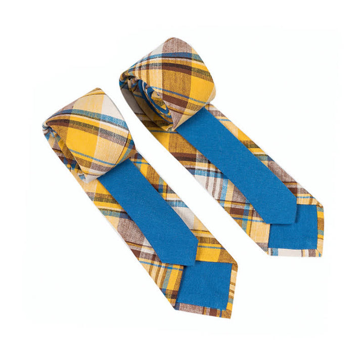 Men's Novel Plaid Floral Patchwork Necktie - Goldenrod Plaid - image 32