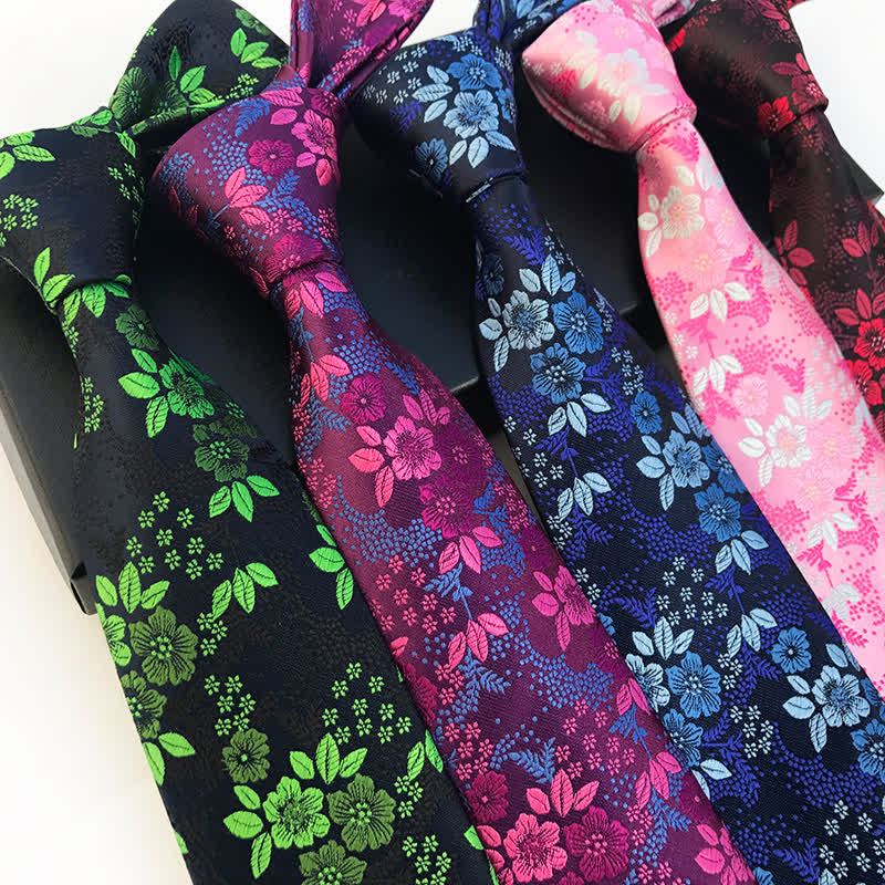 2Pcs Men's Plum Blossoms Floral Necktie Set