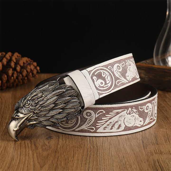 Men's Eagle Head Realistic Vulture Western Leather Belt