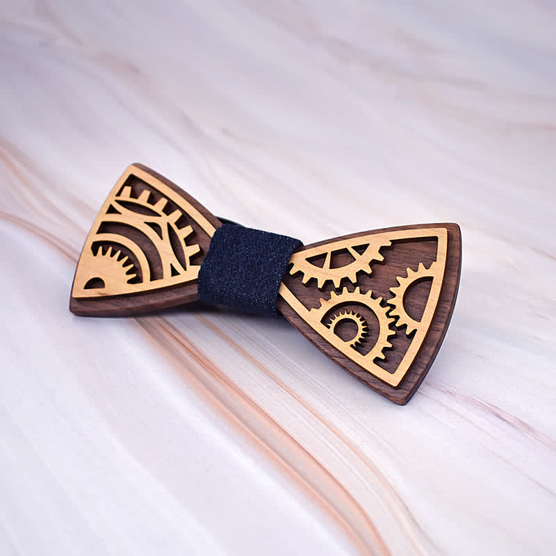 2Pcs Men's Gears Wooden Bow Tie Cufflinks Set