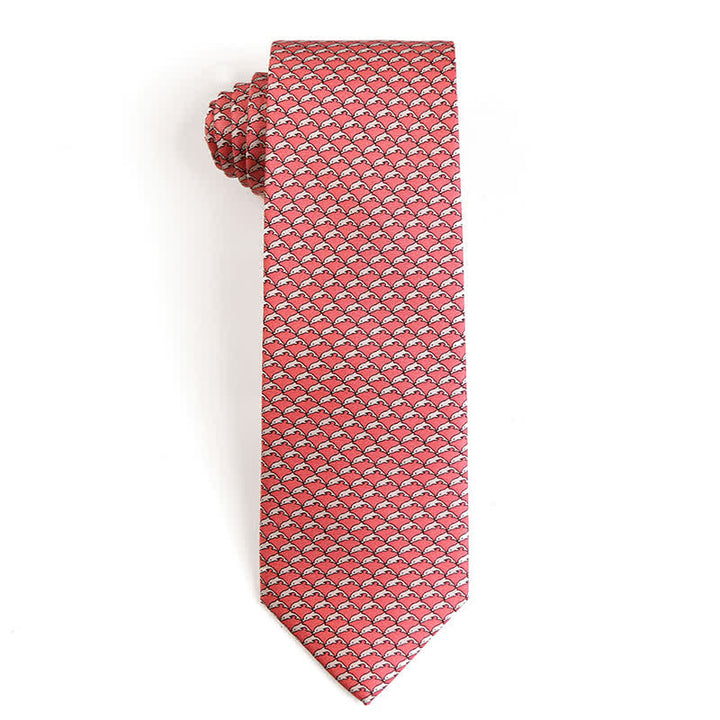 Men's Dancing Animal Motifs Pure Silk Necktie - Whale - Pink - image 21
