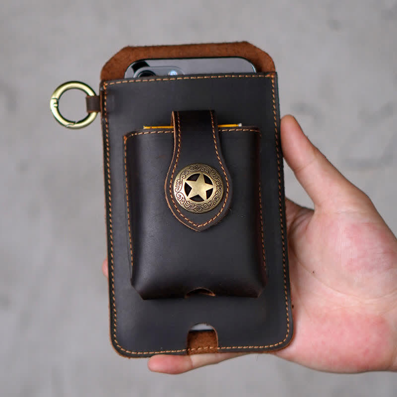 Star Magnetic Suction Leather Phone Belt Bag