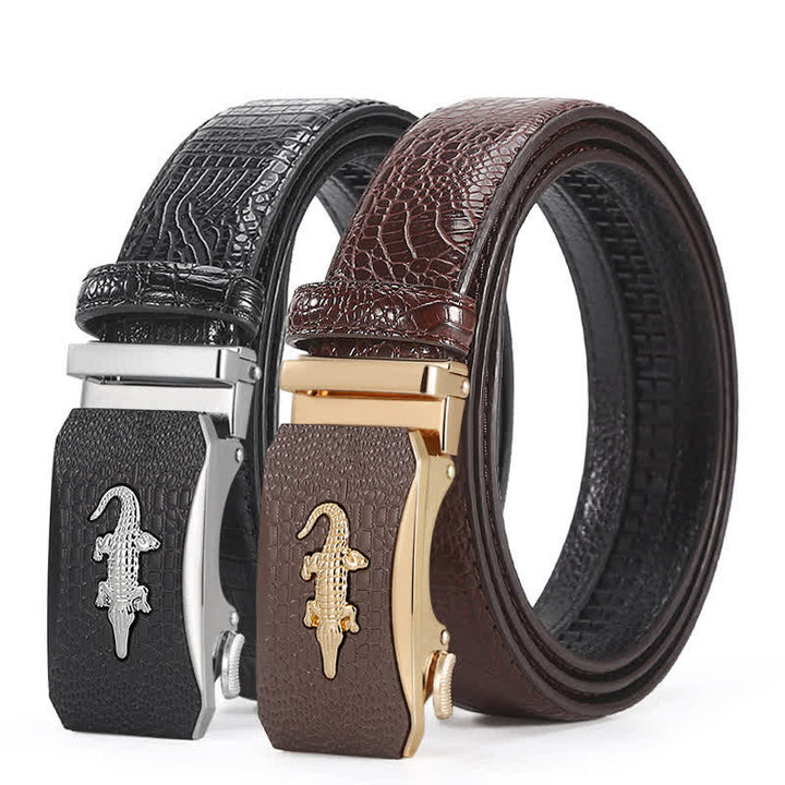 Men's Crocodile Reliefs Buckle Leather Ratchet Belt