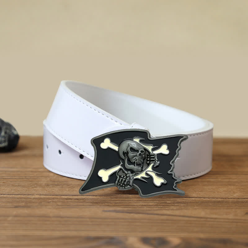 Men's DIY Jolly Roger Skull Flag Buckle Leather Belt