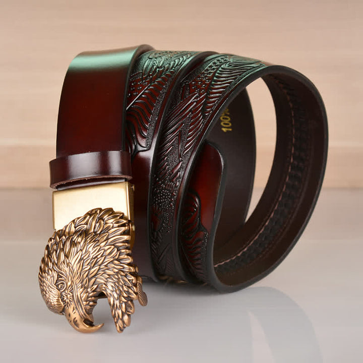 Men's Intricate Eagle Head Automatic Buckle Leather Belt