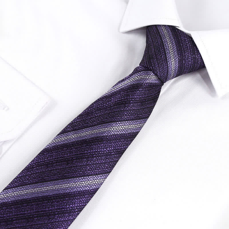 Men's Modern Textured Striped Necktie - Purple - image 11